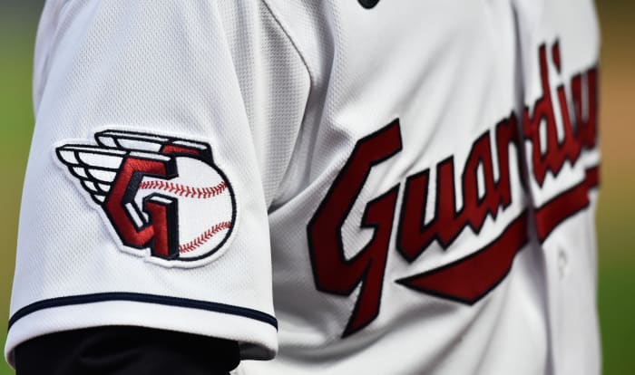 Apr 15, 2022; Cleveland, Ohio, USA; A detail of the uniform of Cleveland Guardians left fielder Steven Kwan during the game between the Cleveland Guardians and the San Francisco Giants at Progressive Field.